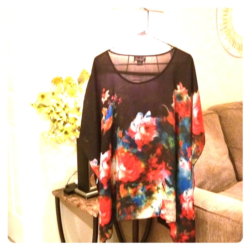 Spring Print Scarf Blouse 1X